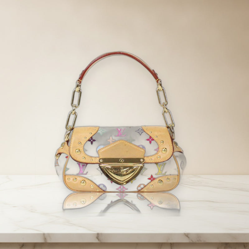 Louis Vuitton Marilyn Handbag Monogram White Canvas Leather Gold Hardware