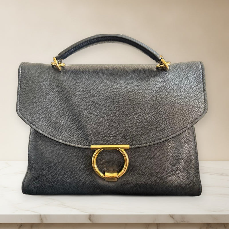 Margot 2-way Handbag Shoulder Bag Leather Navy