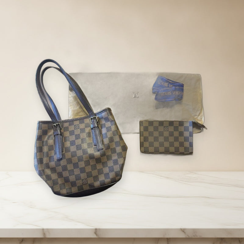Louis Vuitton Damier Ebene Mare Shoulder Bag Canvas Leather Pouch