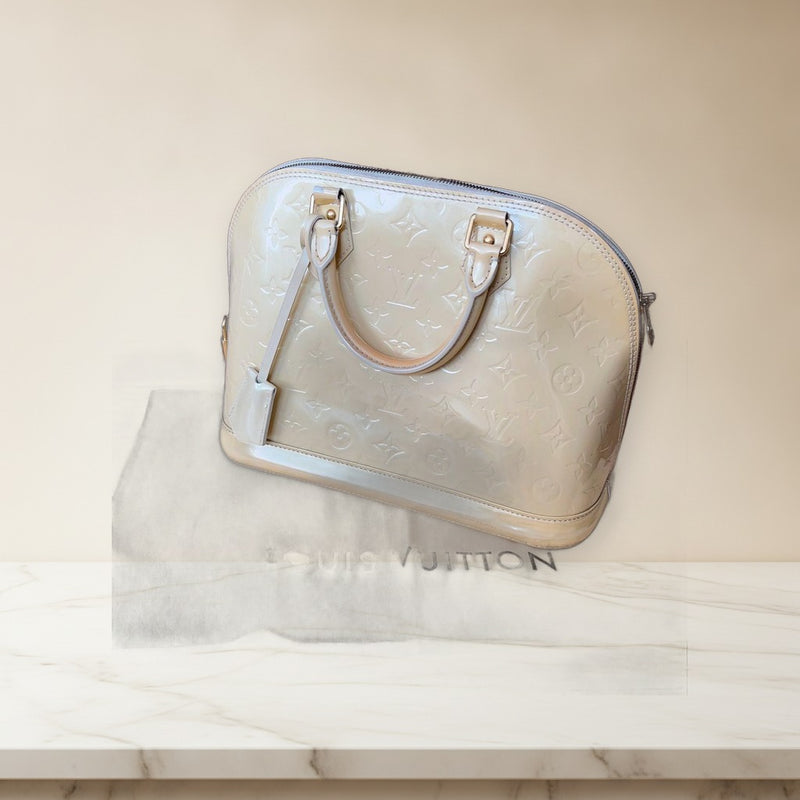 Louis Vuitton Monogram Alma Handbag Vernis Beige Leather