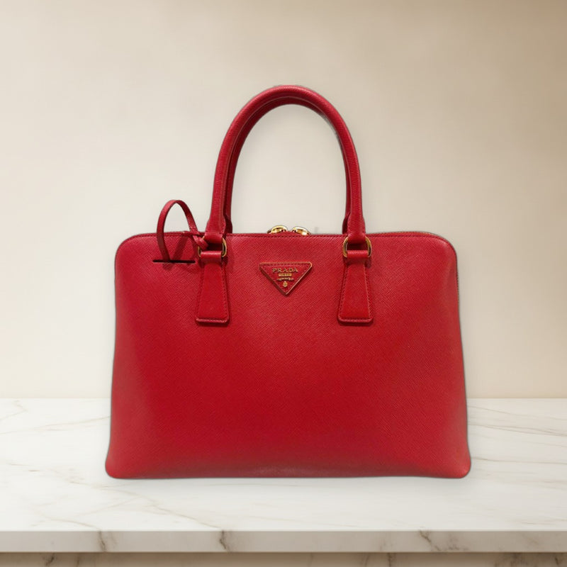 Prada Saffiano Lux Leather Handbag Tote Red