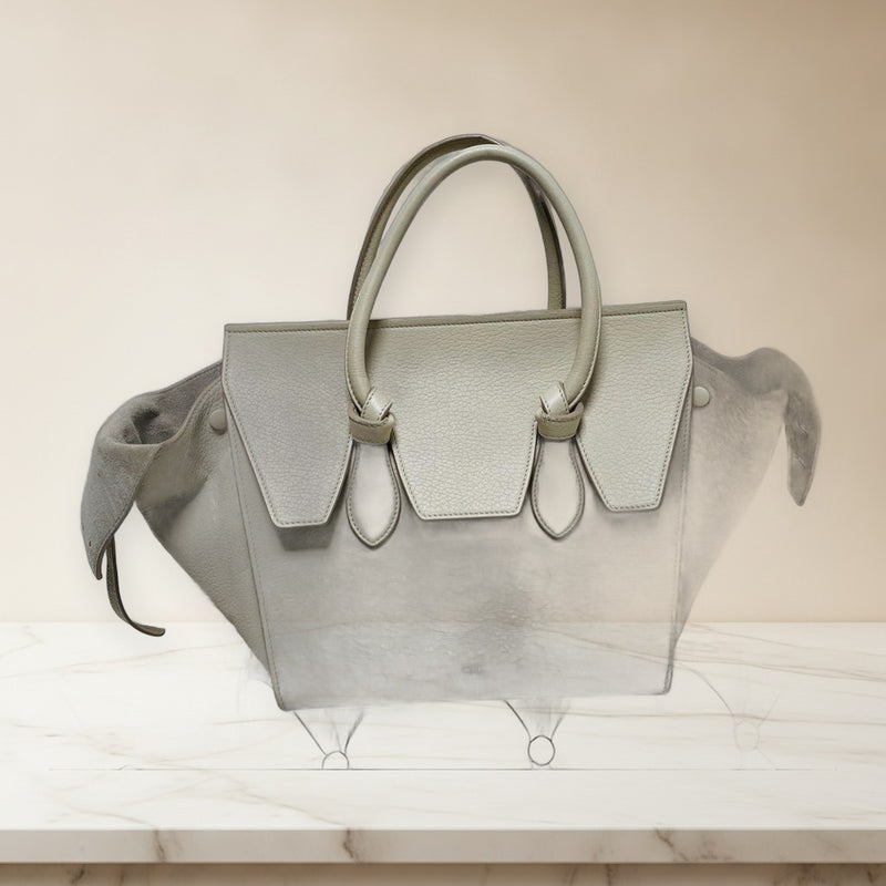 Celine Tie Bag Tote Handbag Leather Beige Suede Details
