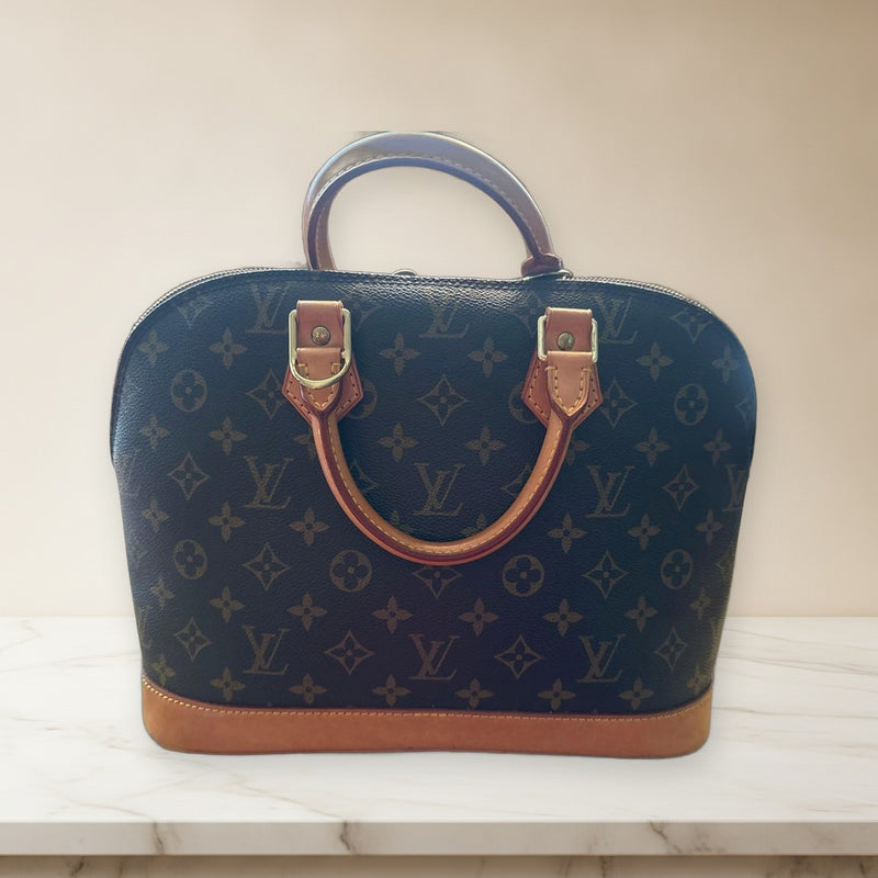 Louis Vuitton Alma V10010 Monogram Handbag Leather Top Handle Brown