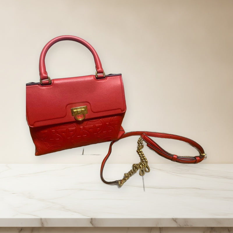 Salvatore Ferragamo Gancini Hand Shoulder Bag Black Leather