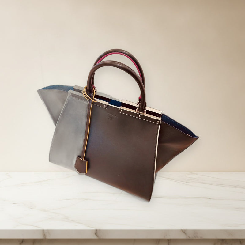 Fendi Trois Jours Handbag Leather Black Blue Silver Hardware
