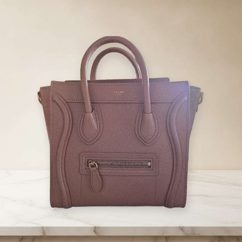 Celine Luggage Nano Shopper Handbag Pink Leather Shoulder Strap