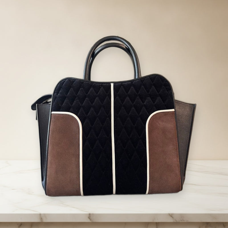Tods Sella Quilted Handbag Black Brown Leather