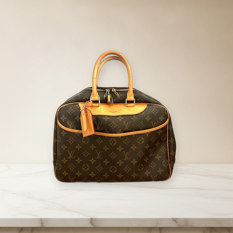Louis Vuitton Monogram Deauville Handbag Vachetta Leather Gold Hardware
