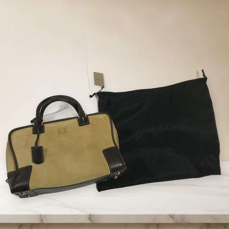 Loewe Amazona 36 Handbag Suede Beige