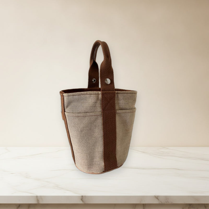 Hermes Saxo Pm Handbag Toile H Canvas Beige Brown