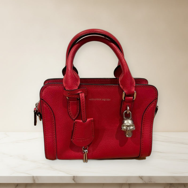 Alexander Mcqueen Skull Mini Padlock 2-Way Bag Red Leather Silver Hardware