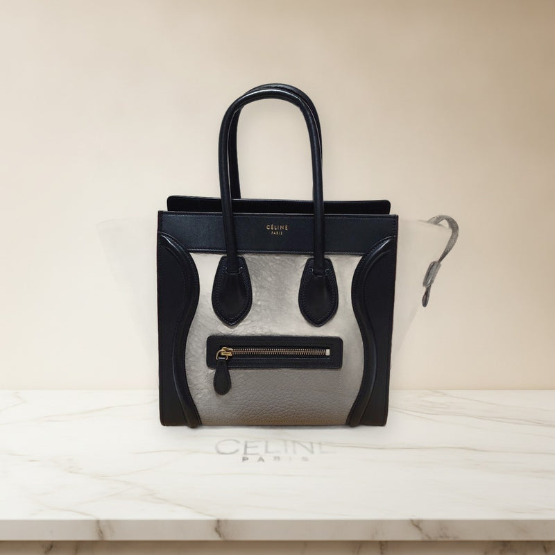 Celine Luggage Micro Shopper Tote Bag Leather Gray Black Red Suede