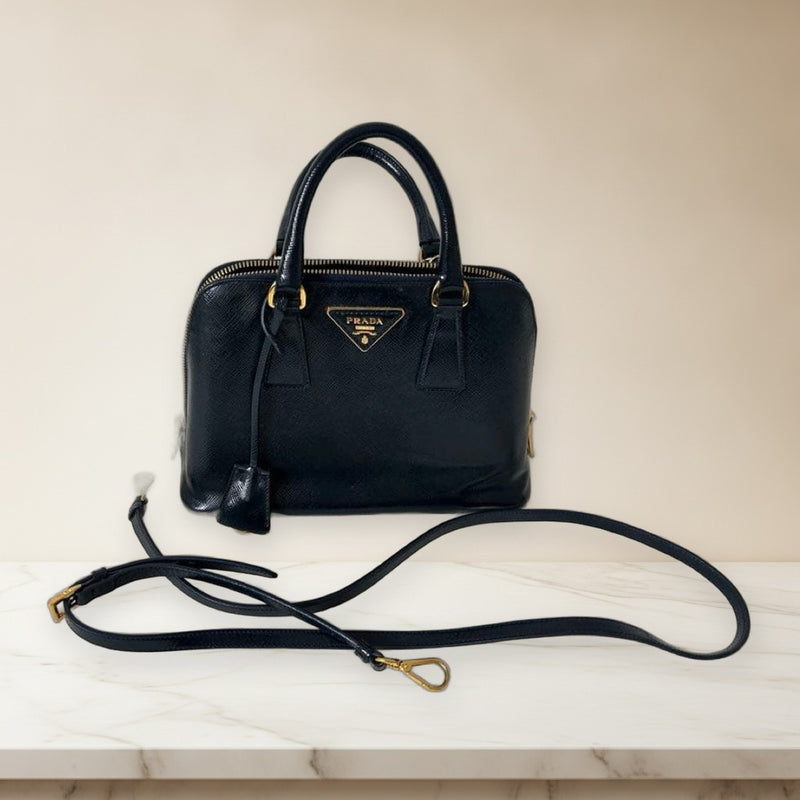 Prada Saffiano Vernic Shoulder Bag Crossbody Handbag Royal Navy