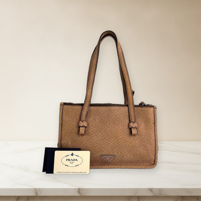 Prada Triangle Logo Tote Bag Suede Beige Handbag