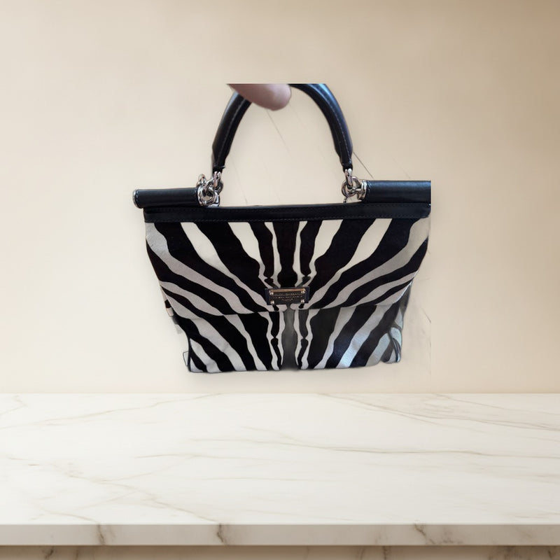 Dolce Gabbana Shoulder Bag Black White Calf Leather Sheepskin Magnetic