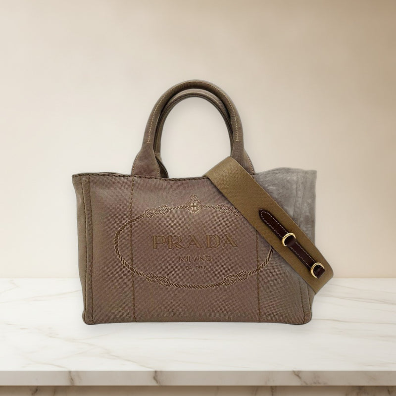 Prada Canapa 1BG439 2WAY Handbag Canvas Beige Shoulder Bag