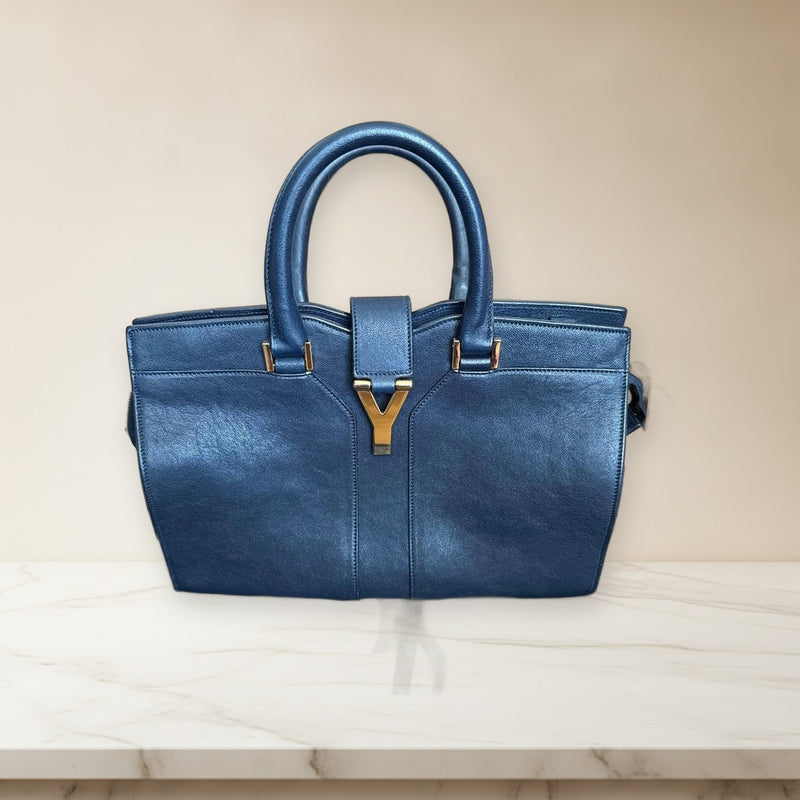 Yves Saint Laurent Cabas Chyc Handbag Tote Navy Leather