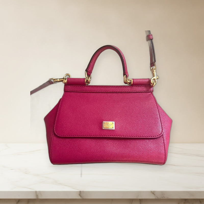 Dolce Gabbana Sicily Mini Shoulder Handbag Pink Leather Gold Hardware