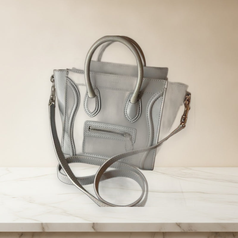 Celine Mini Tote Bag Gray Leather Shoulder Bag