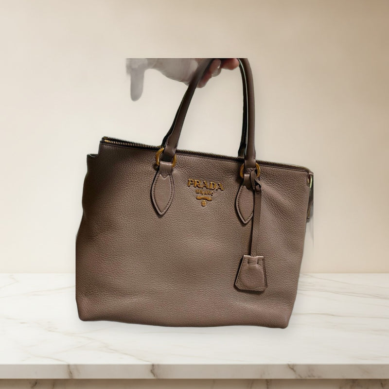 Prada Handbag Shoulder Bag Tote Leather Gray