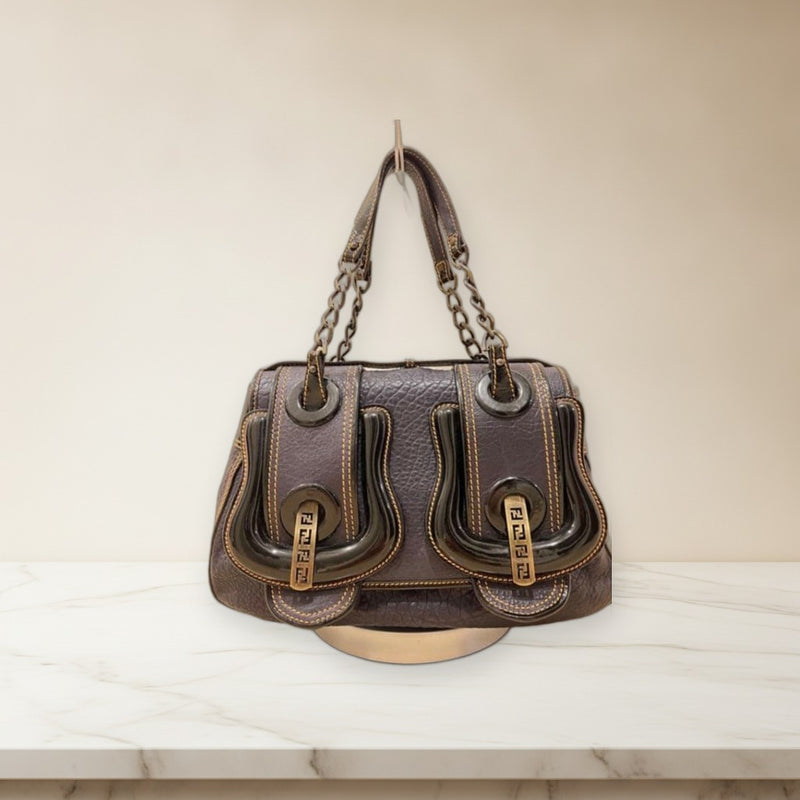 Fendi Handbag Shoulder Bag Leather Dark Gray