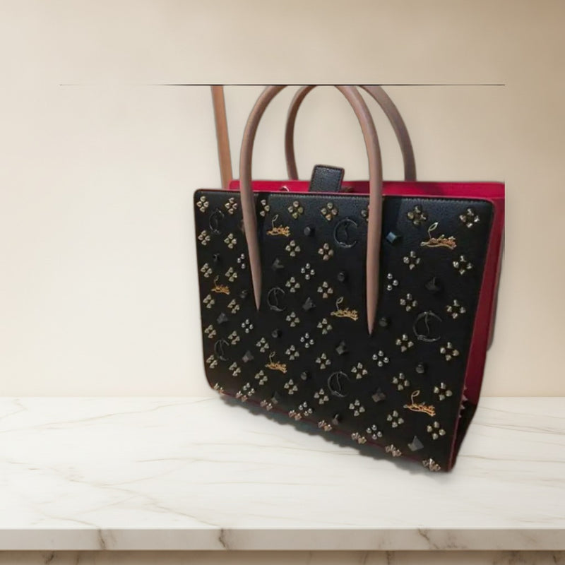 Christian Louboutin Palomato Tote Bag Calfskin Black Studded Shoulder Bag