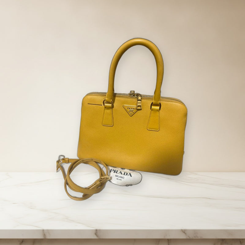 Prada Saffiano Handbag Shoulder Bag Saffiano Leather Mimosa Yellow