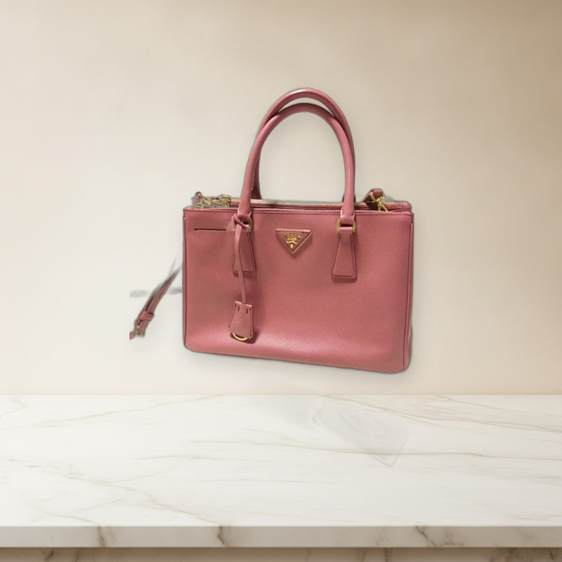 Prada Galleria Handbag Shoulder Bag Saffiano Leather Pink