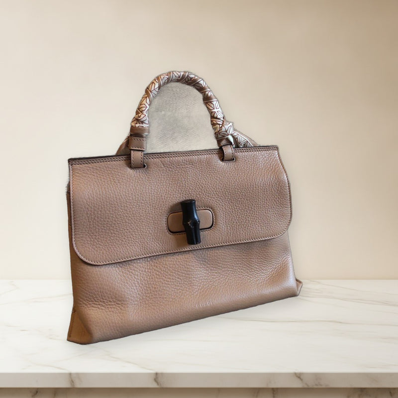 Gucci Bamboo Daily 2-Way Shoulder Bag Handbag Leather Beige