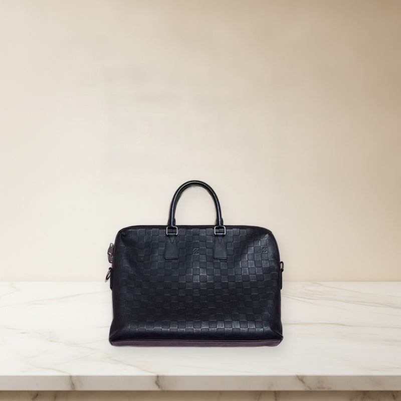 Louis Vuitton Damier Handbag Shoulder Bag Black Leather Double Handle Strap