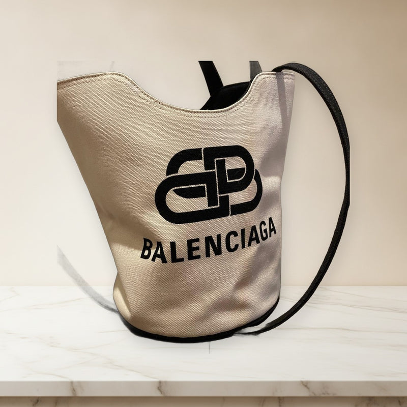Balenciaga Logo Bucket Tote Bag Canvas Shoulder Handbag