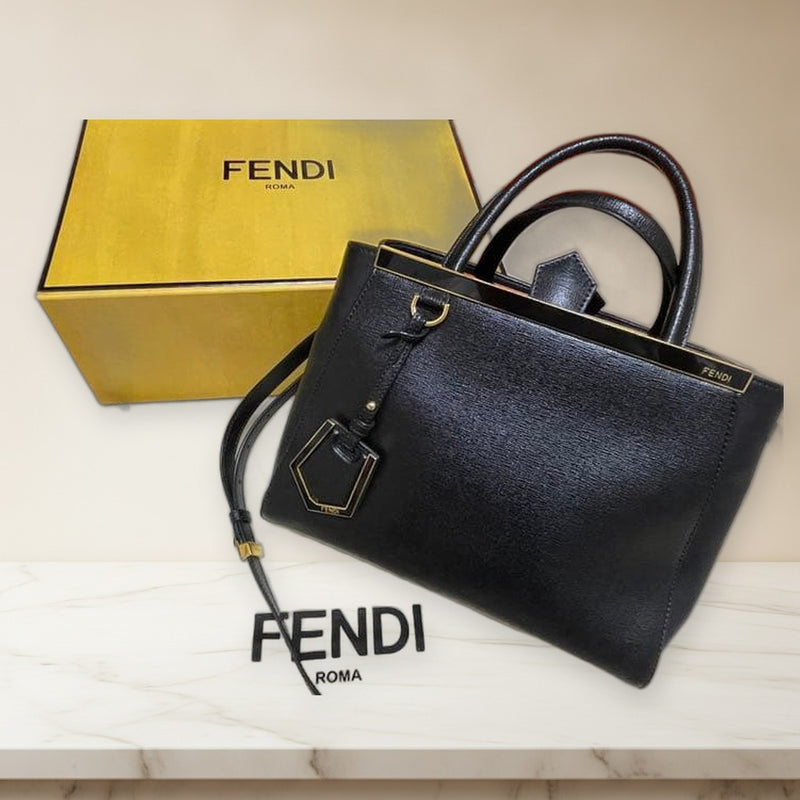 Fendi Petit 2 Jours 8BH253 D7E F0QA1 Handbag Leather Black Gold Hardware