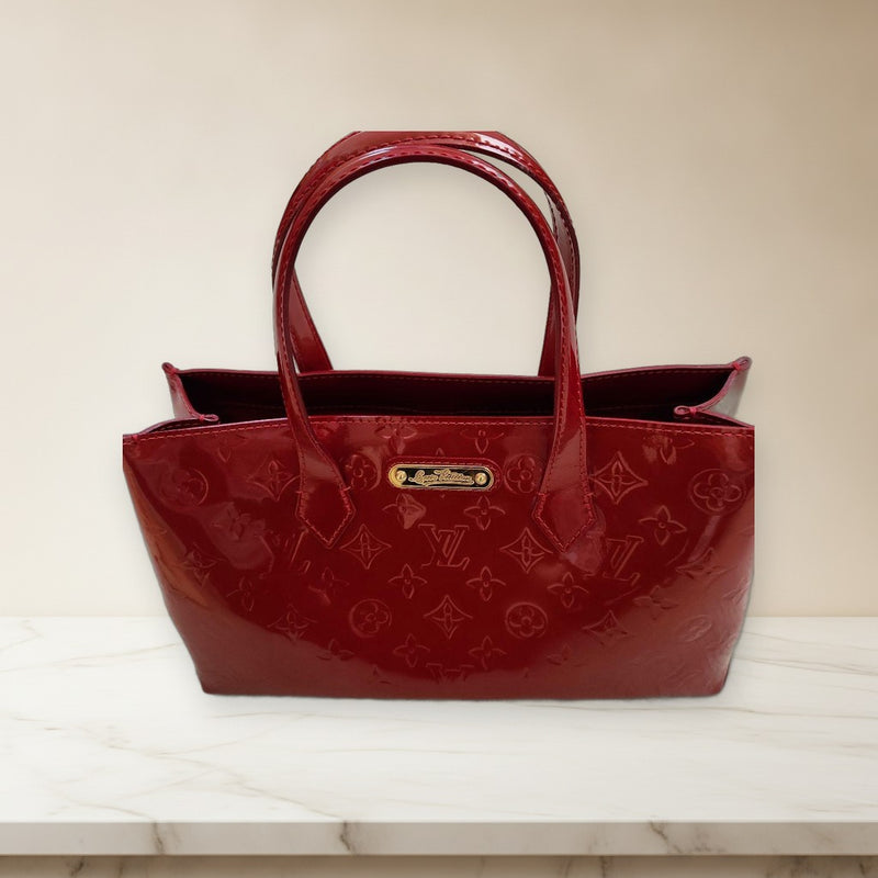 Louis Vuitton Wilshire Pm Handbag Monogram Vernis Pomme Damour Red