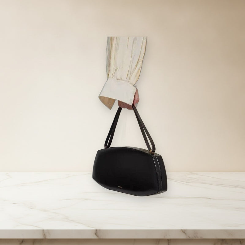 Jil Sander Taos Medium Handbag Shoulder Bag Leather Black Metal Fittings