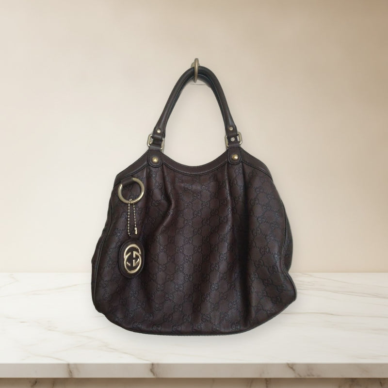 Gucci Guccissima Leather Handbag Tote Bag Brown Leather