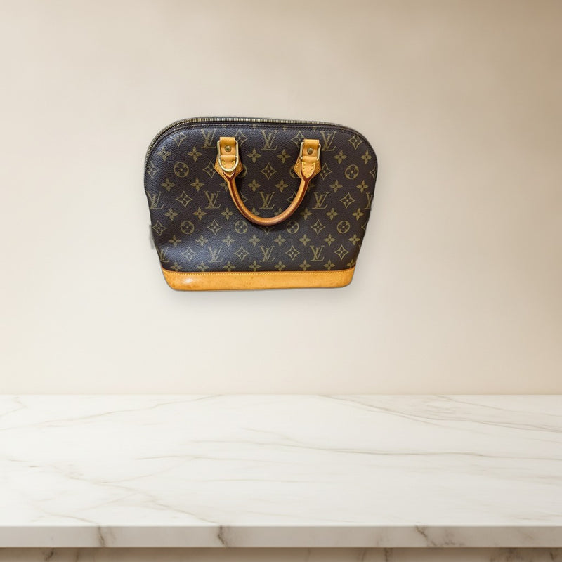 Louis Vuitton Monogram Handbag Shoulder Bag Brown Canvas Leather Handles
