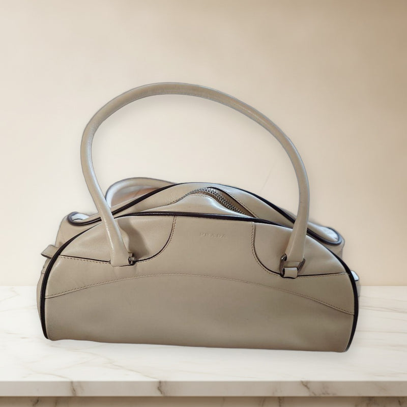 Prada Mini Boston Bag Handbag Leather White Zippered Design