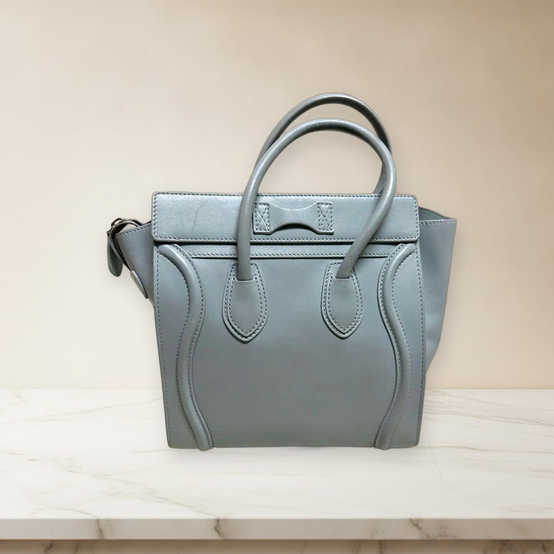 Celine Luggage Mini Shopper Handbag Blue Leather