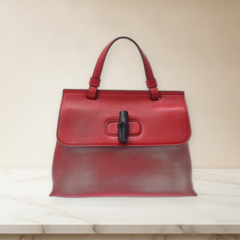 Gucci Bamboo Daily Handbag Calf Leather Top Handle Shoulder Bag