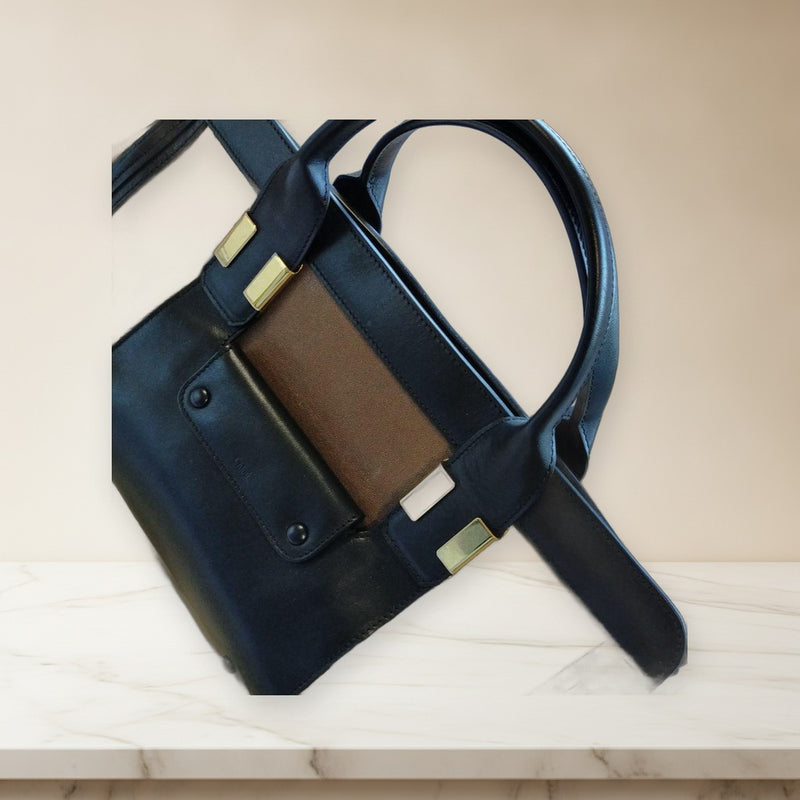 Chloe Handbag Shoulder Bag Cowhide Brown Black Gold Hardware