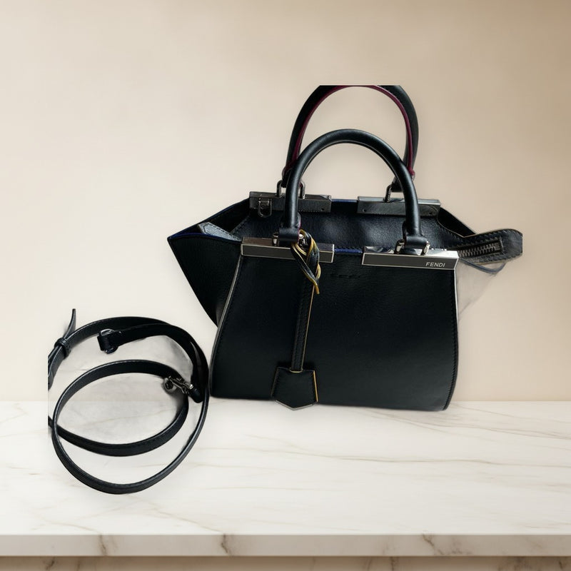 Fendi Petit Trois Jours 2-Way Shoulder Bag Leather Black Multicolor