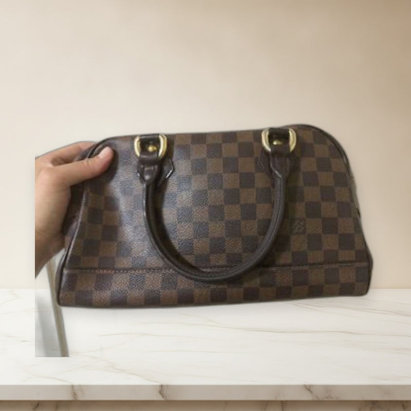 Louis Vuitton Damier Handbag Shoulder Bag Leather Brown Gold Hardware Red