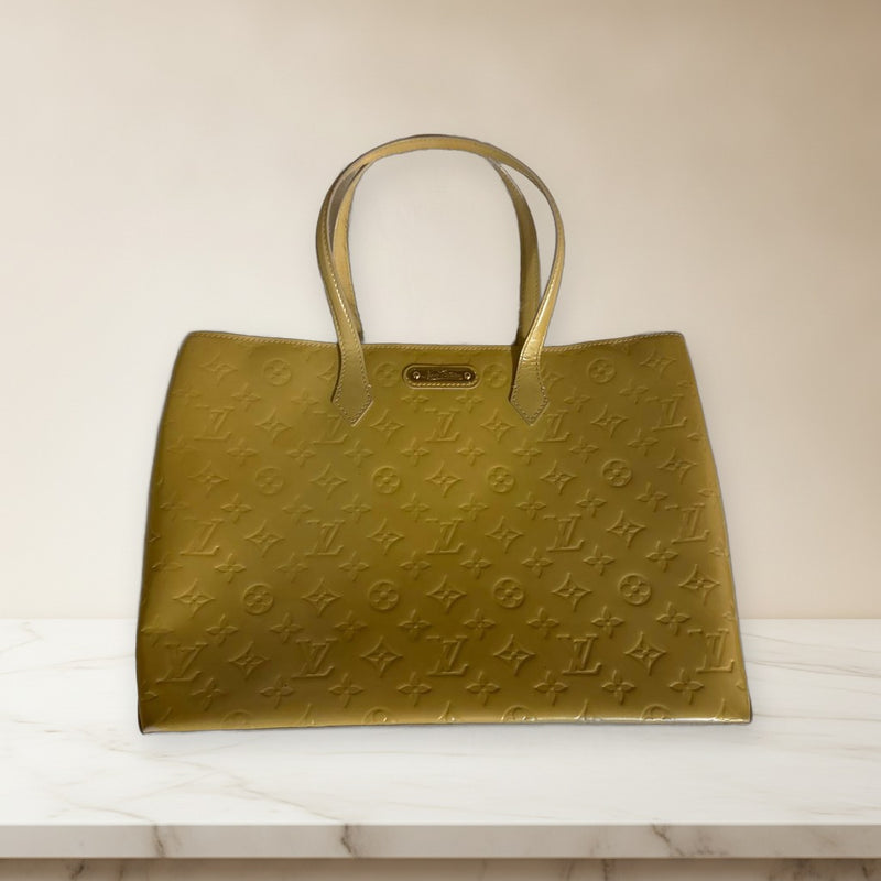 Louis Vuitton Vernis Handbag Yellow Beige Leather Tote Bag