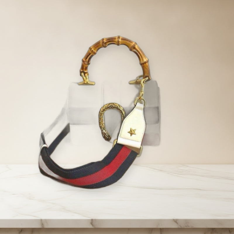 Gucci Dionysus Bamboo 2 Way Handbag Leather Ivory Navy Red Gold Hardware
