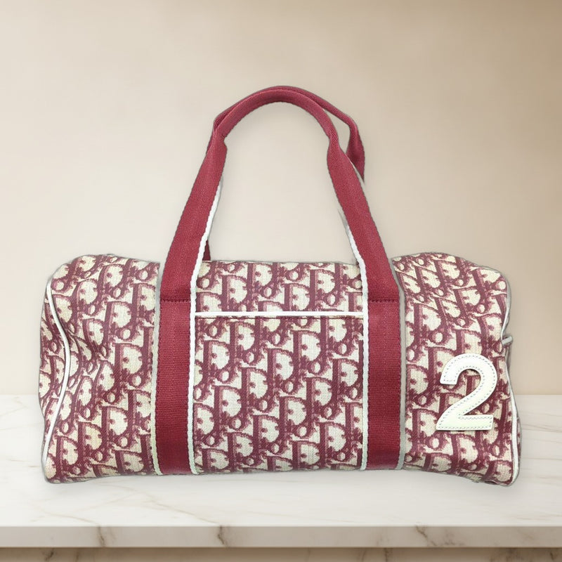 Christian Dior Trotter Mini Boston Bag Handbag Red White