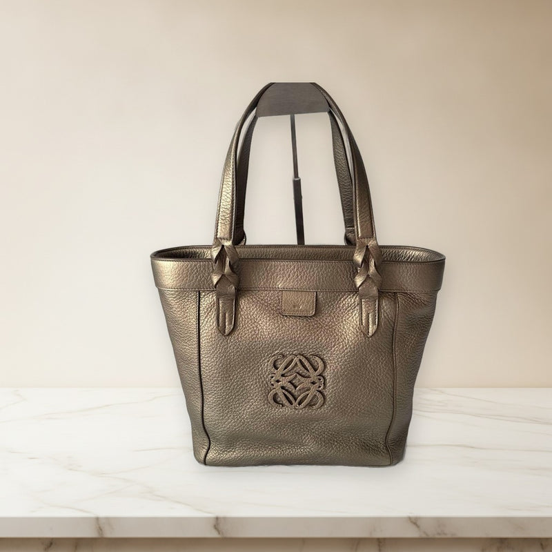 Loewe Fusta Anagram Tote Bag Handbag Bronze Gold Leather