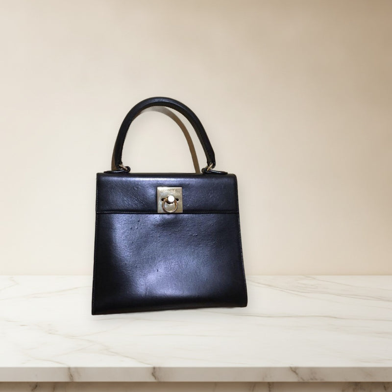 Celine Handbag Black Leather Gold Hardware