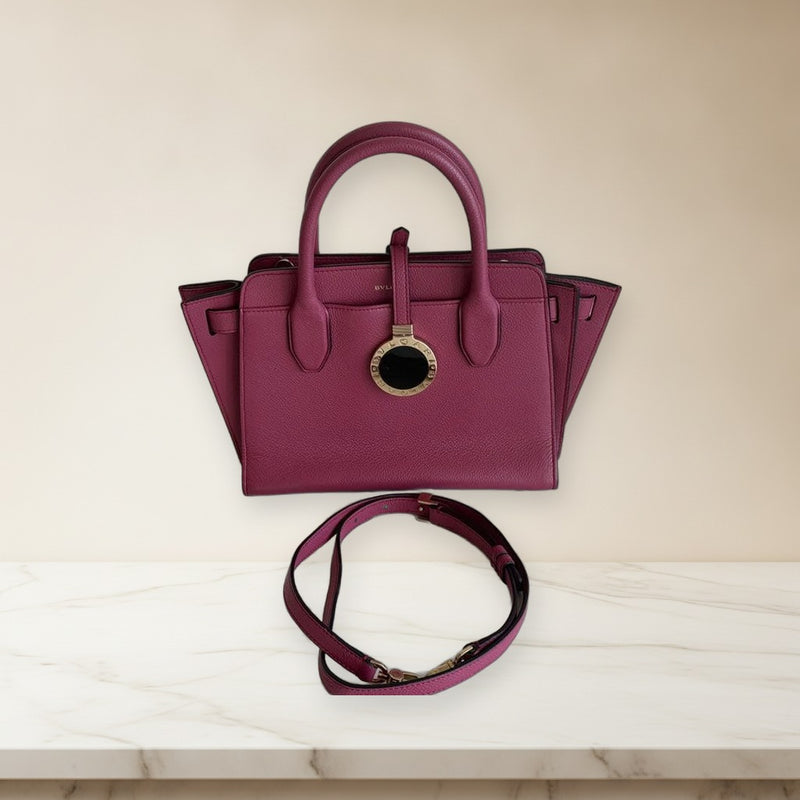 Bulgari Handbag Crossbody Shoulder Bag Leather Purple Detachable Strap