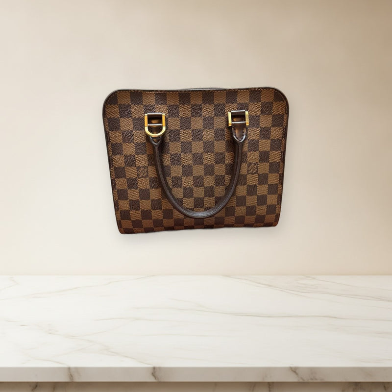 Louis Vuitton Damier Handbag Leather Orange Interior Gold Zipper