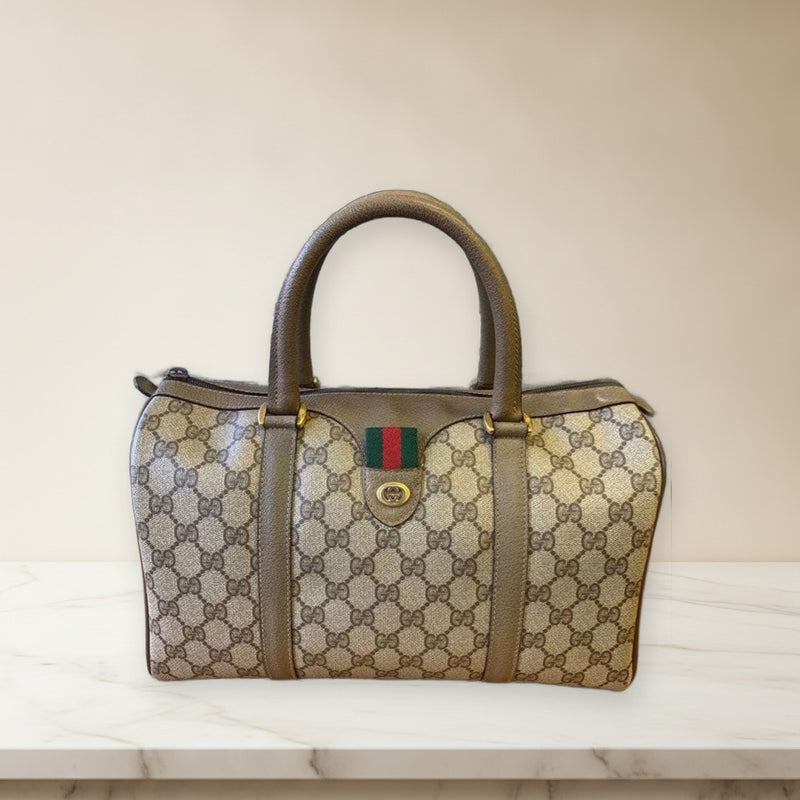 Gucci Old Gucci 10.02.907 Boston Bag Leather Pvc Brown Green Red
